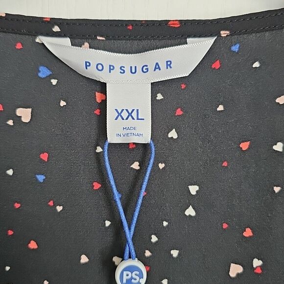 POPSUGAR Sheer Crossover Babydoll Top Blouse XXL Black Ditzy Hearts Cute Goth - Picture 7 of 15